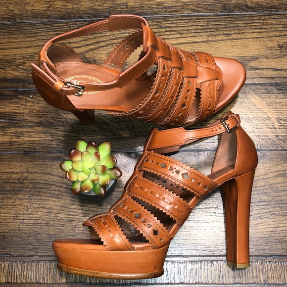 Tod's Shoes - Tod’s Leather Strappy Laser Cut Platform Heels